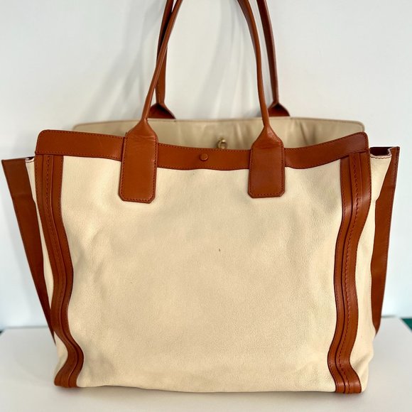 Chloe Alison Leather East-West Tote | Ivory and Saddle Color - Picture 1 of 4